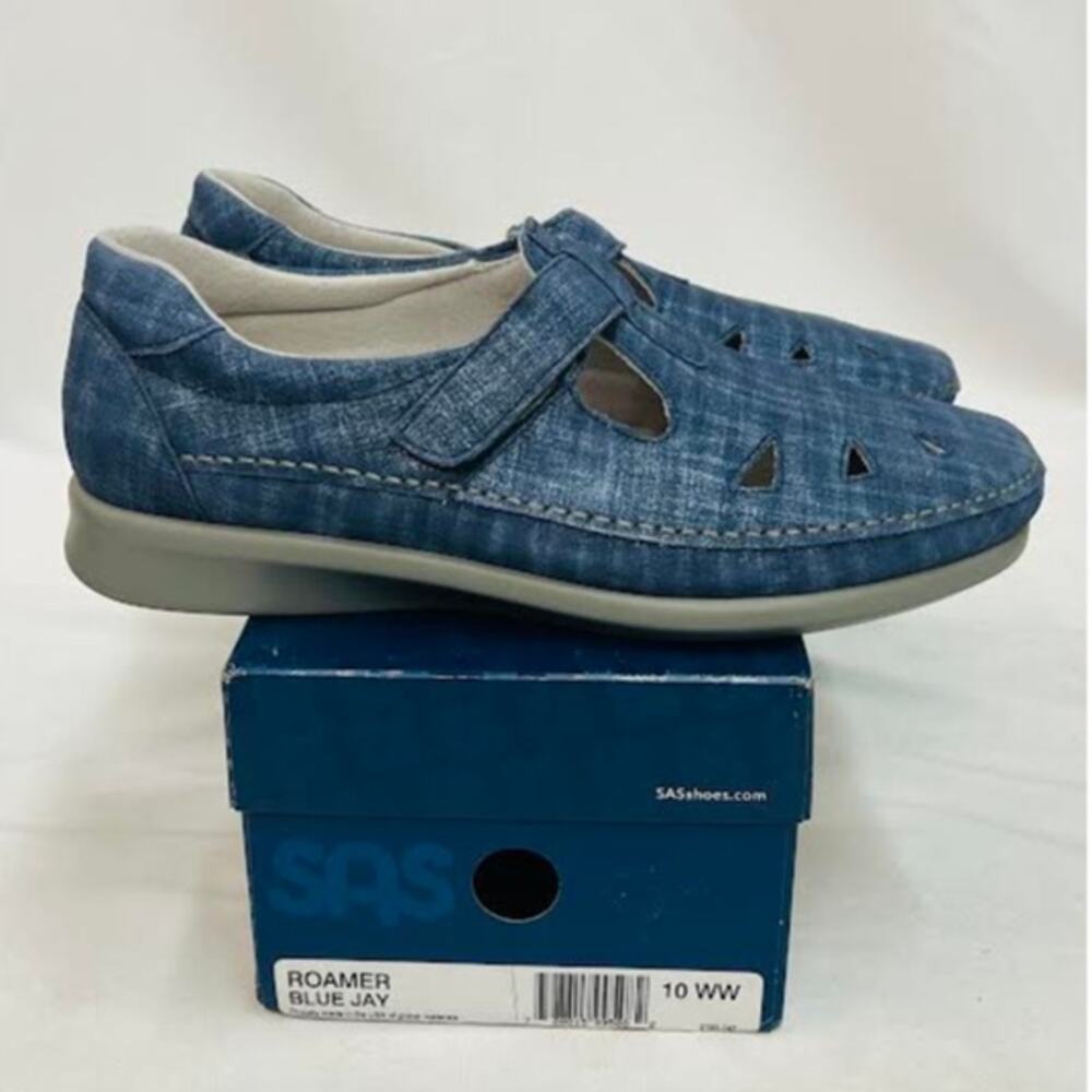 NWB! SAS Roamer T-Strap Comfort Loafer Blue Jay‎ 10 WW/Double Wide